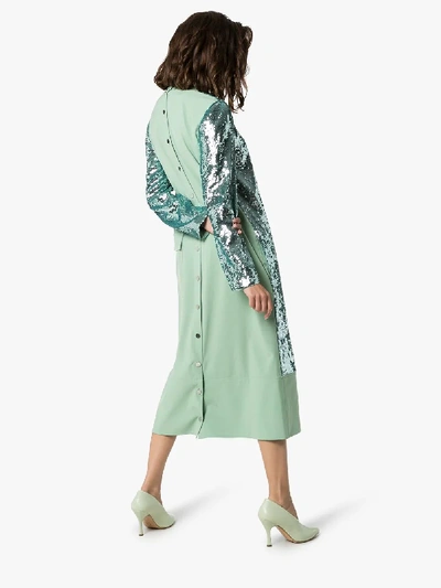 Shop Tibi Sequin-embellished Midi Dress In Green