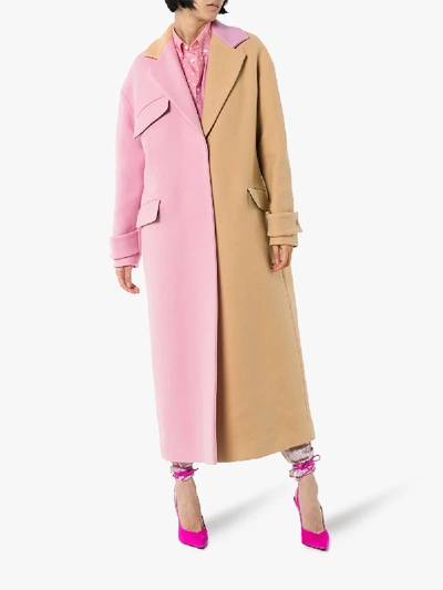 Shop Msgm Oversized Two Tone Coat In Neutrals