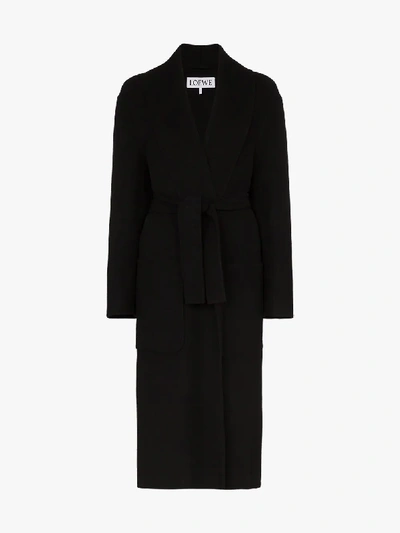 Shop Loewe Belted Wool Coat In Black