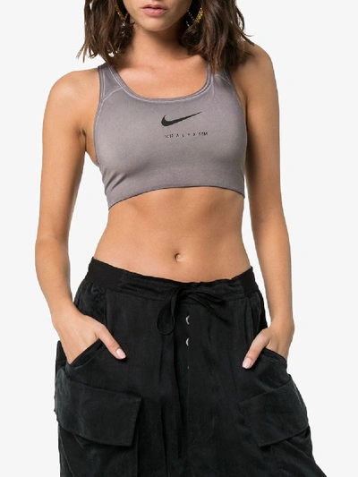 Shop Alyx 1017  9sm X Nike Grey Logo Sports Bra In Neutrals