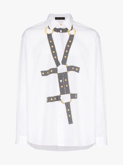 Shop Versace Harness Bond Print Cotton Shirt In White