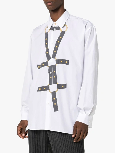Shop Versace Harness Bond Print Cotton Shirt In White