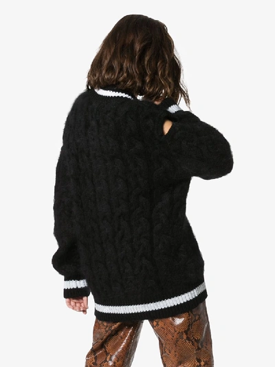 Shop Balmain Contrast Trim Cable Knit Jumper In Black