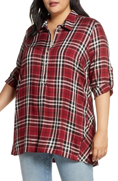 Shop Single Thread Plaid Tunic Top In Red As Sample