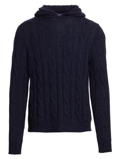 Shop Ralph Lauren Long-sleeve Cable-knit Cashmere Hoodie In Navy