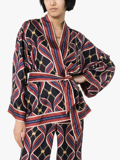 Shop Gucci Silk Tie Kimono Style Jacket In Blue