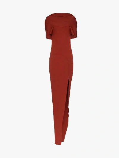 Shop Rick Owens Draped Asymmetric Gown In Red