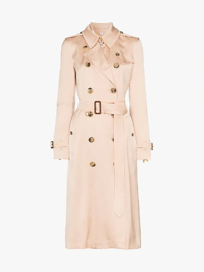 Shop Burberry Boscastle Silk Double-breasted Trench Coat In Pink