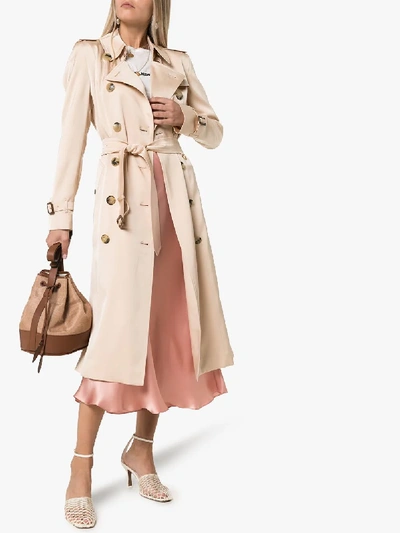 Shop Burberry Boscastle Silk Double-breasted Trench Coat In Pink