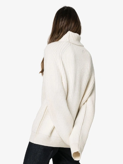 Shop Haider Ackermann Turtleneck Ribbed Cashmere Jumper In White