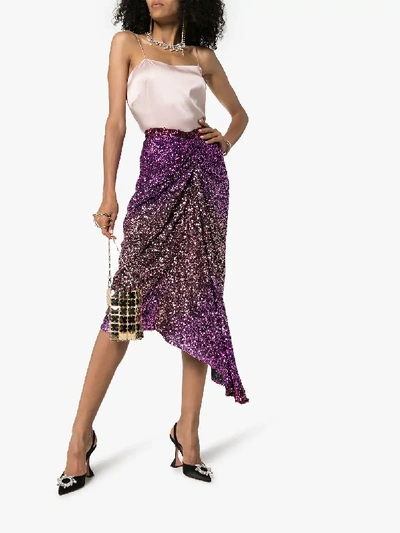 Shop Halpern Sequinned Draped Front Midi Skirt In Pink