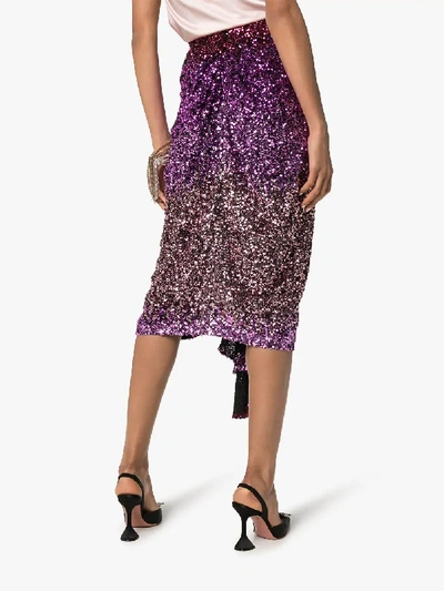 Shop Halpern Sequinned Draped Front Midi Skirt In Pink