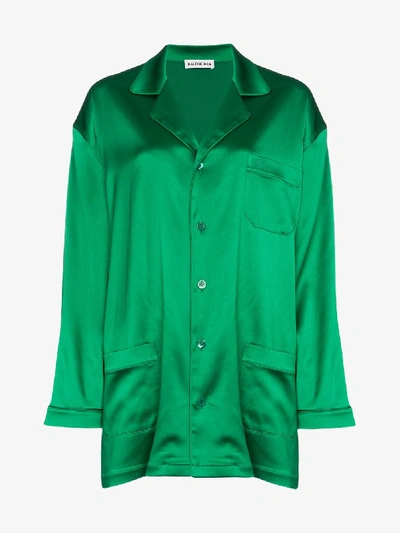 Shop Balenciaga Satin Pyjama Shirt In Green