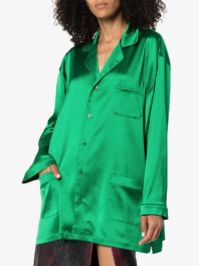 Shop Balenciaga Satin Pyjama Shirt In Green