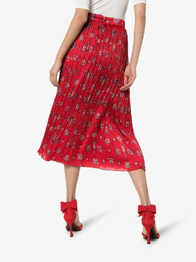 Shop Johanna Ortiz Biblioteca Natural Shell Print Pleated Skirt In Red