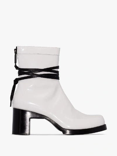 Shop Alyx 1017  9sm White Bowie 70 Patent Leather Tie Boots