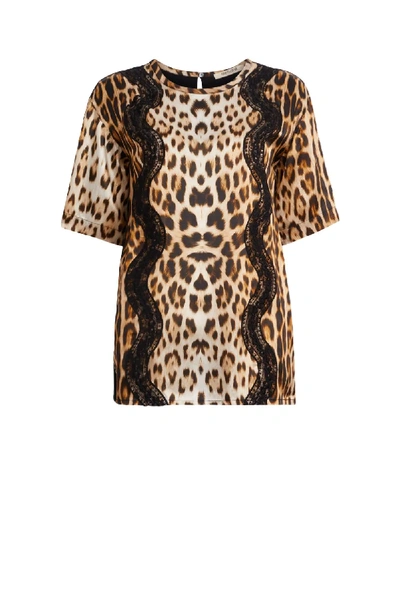 Shop Roberto Cavalli Heritage Jaguar Print T-shirt With Lace In Neutrals