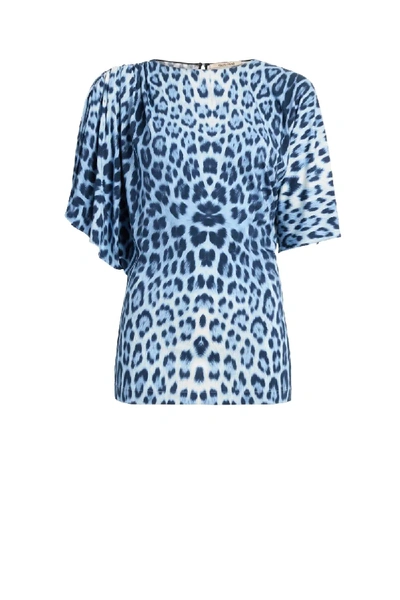 Shop Roberto Cavalli Heritage Jaguar Print Asymmetric Top In Blue