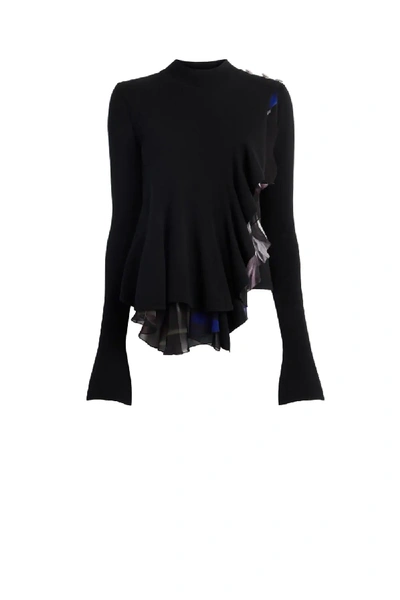 Shop Roberto Cavalli Flared Sweater With Floral Trim In Black