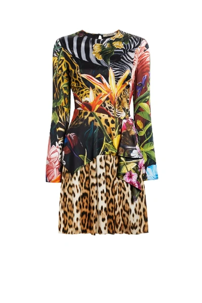 Shop Roberto Cavalli Paradise Found Print Satin Dress In Multicolour