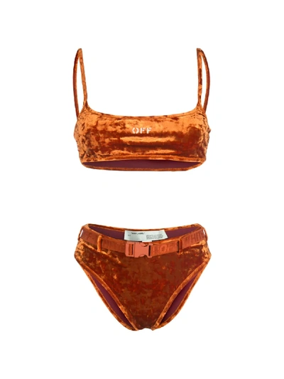Shop Off-white Velvet Effect Industrial Belt Bikini In Orange