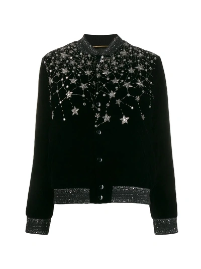 Shop Saint Laurent Crystal Embroidered Cardigan In Black