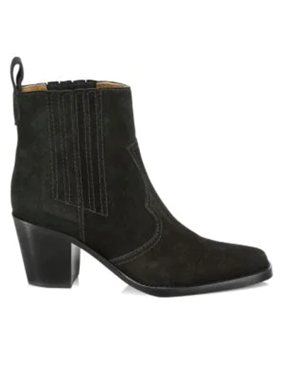 Shop Ganni Western Suede Ankle Boots In Black