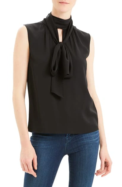 Shop Theory Scarf Tie Sleeveless Stretch Silk Blouse In Black
