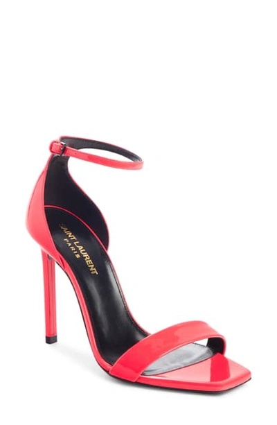Shop Saint Laurent Amber Ankle Strap Stiletto Sandal In Red Patent