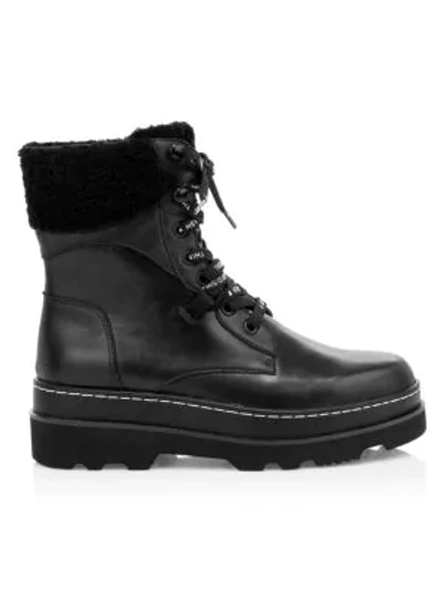 Shop Ash Siberia Faux Fur-lined Leather Combat Boots In Black