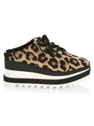 Shop Stella Mccartney Sneak-elyse Leopard-print Platform Wedge Sneaker Mules In Tan Black