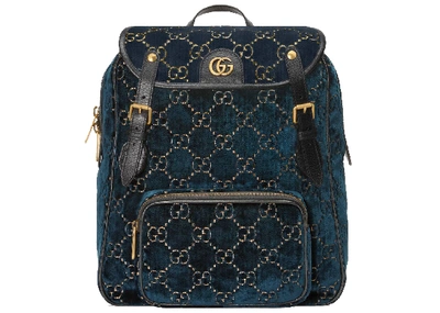 Pre-owned Gucci  Backpack Gg Velvet Small Dark Blue