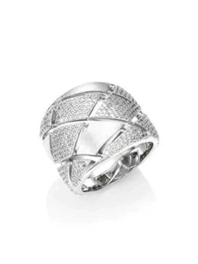 Shop Adriana Orsini Zena Tribal Rhodium-plated Sterling Silver & Cubic Zirconia Wide Ring