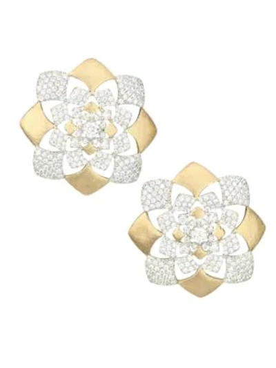 Shop Adriana Orsini Zena 18k Yellow Goldplated Sterling Silver & Cubic Zirconia Floral Button Earrings