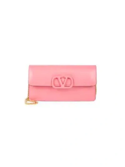 Shop Valentino Garavani Vsling Leather Wallet-on-chain In Rose