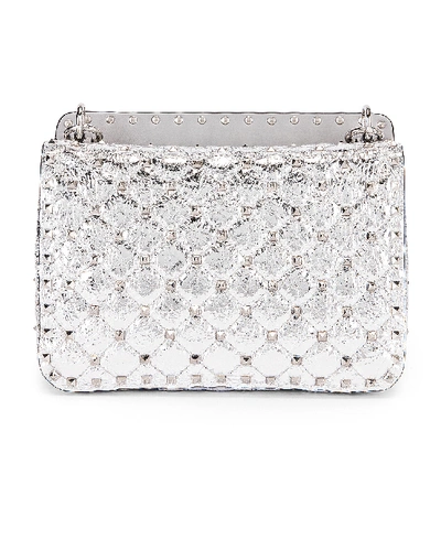 Shop Valentino Rockstud Spike Medium Shoulder Bag In Agnello & Palladium