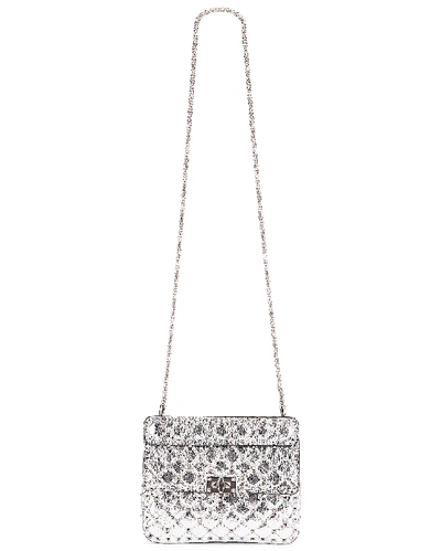 Shop Valentino Rockstud Spike Medium Shoulder Bag In Agnello & Palladium