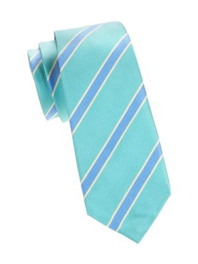 Shop Kiton Striped Silk Tie In Seafoam