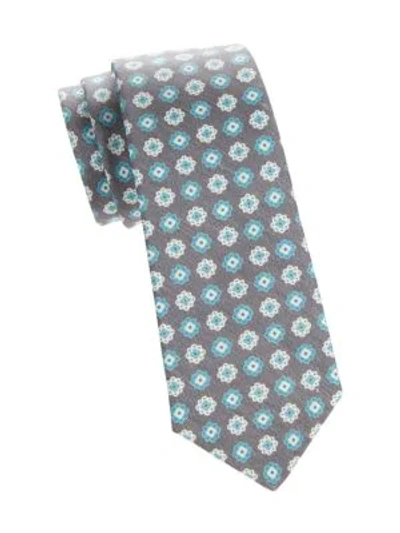 Shop Kiton Textured Floral Silk & Linen Tie In Grey