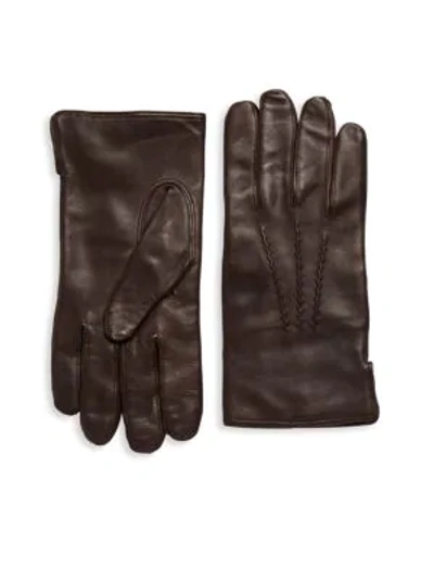 Shop Saks Fifth Avenue Slip-on Leather Gloves In Brown