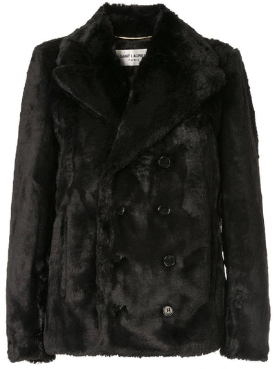 Shop Saint Laurent Faux Fur Double Breast Coat