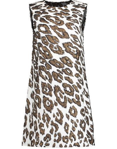 Shop Oscar De La Renta Leopard Wool Jacquard Dress In Ivory