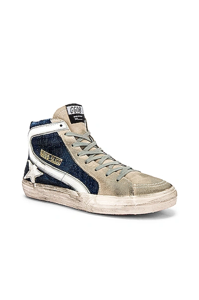 Shop Golden Goose Slide Sneaker In Blue Denim & White Star