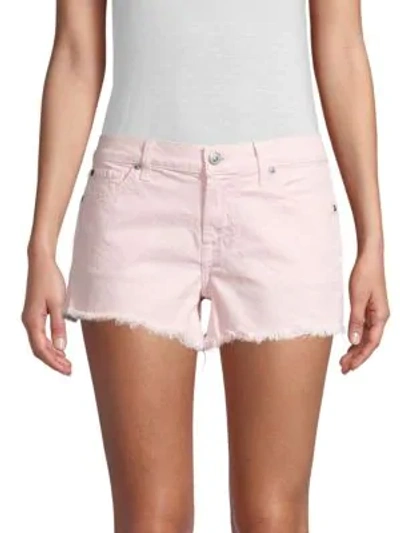 Shop 7 For All Mankind Frayed Hem Cut-off Shorts In Pearl Pink
