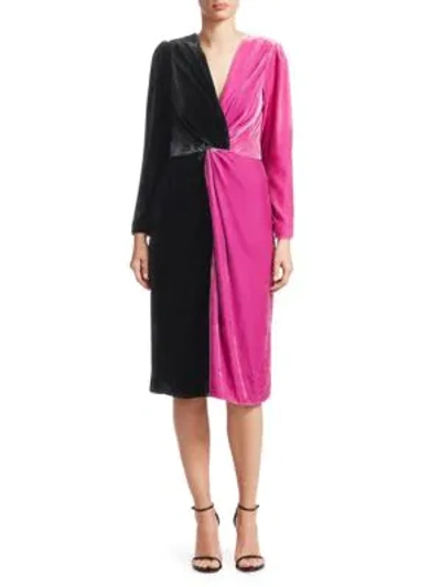 Shop Delfi Collective Women's Frankie Colorblocked Velvet Dress In Black Pink