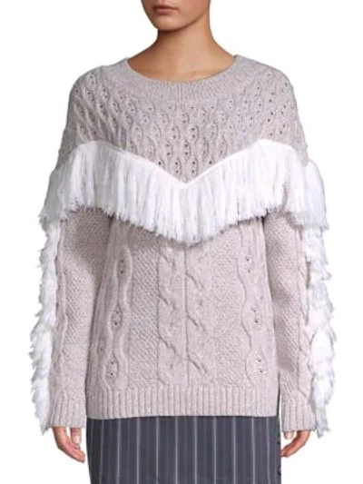 Shop Amur Ulla Fringe Wool Sweater In Ivory Oatmeal
