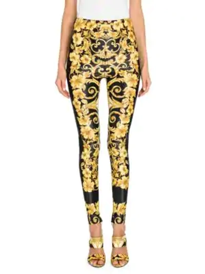 Shop Versace Hibiscus Print Leggings In Gold Print