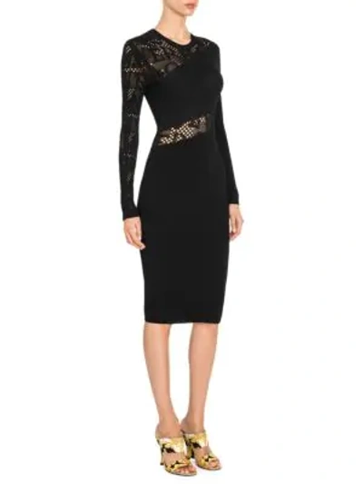 Shop Versace Mesh Cut Out Sheath Dress In Black