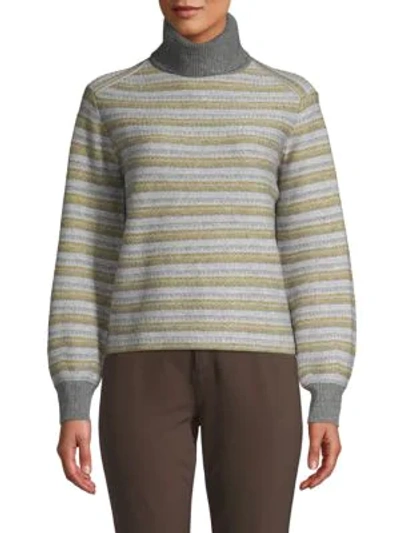 Shop Vince Fair Isle Striped Turtleneck Sweater In White Stripe