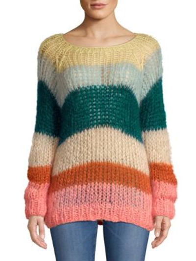 Shop Maiami Mohair Multicolored Stripe Sweater In Vanilla